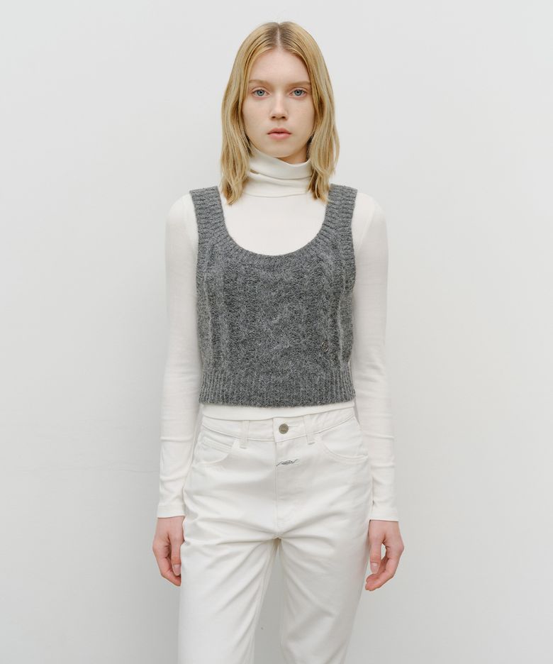 W LOGO KNIT BUSTIER charcoal