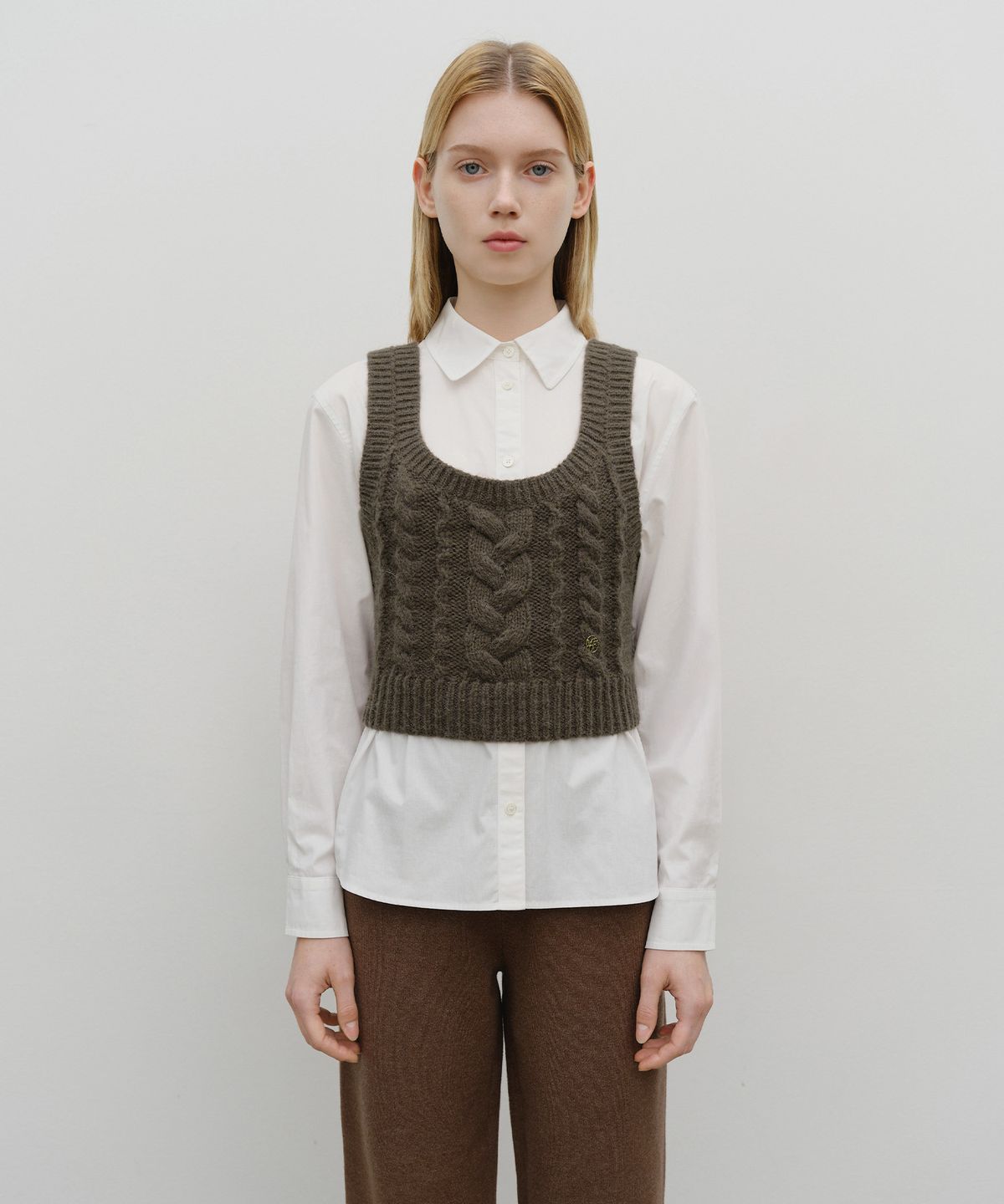 마리떼 프랑소와 저버(MARITHÉ + FRANҪOIS GIRBAUD) W LOGO KNIT BUSTIER brown