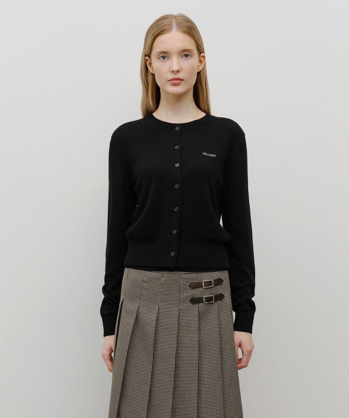 마리떼 프랑소와 저버(MARITHÉ + FRANҪOIS GIRBAUD) W HALF KNIT ROUND NECK CARDIGAN SET UP black