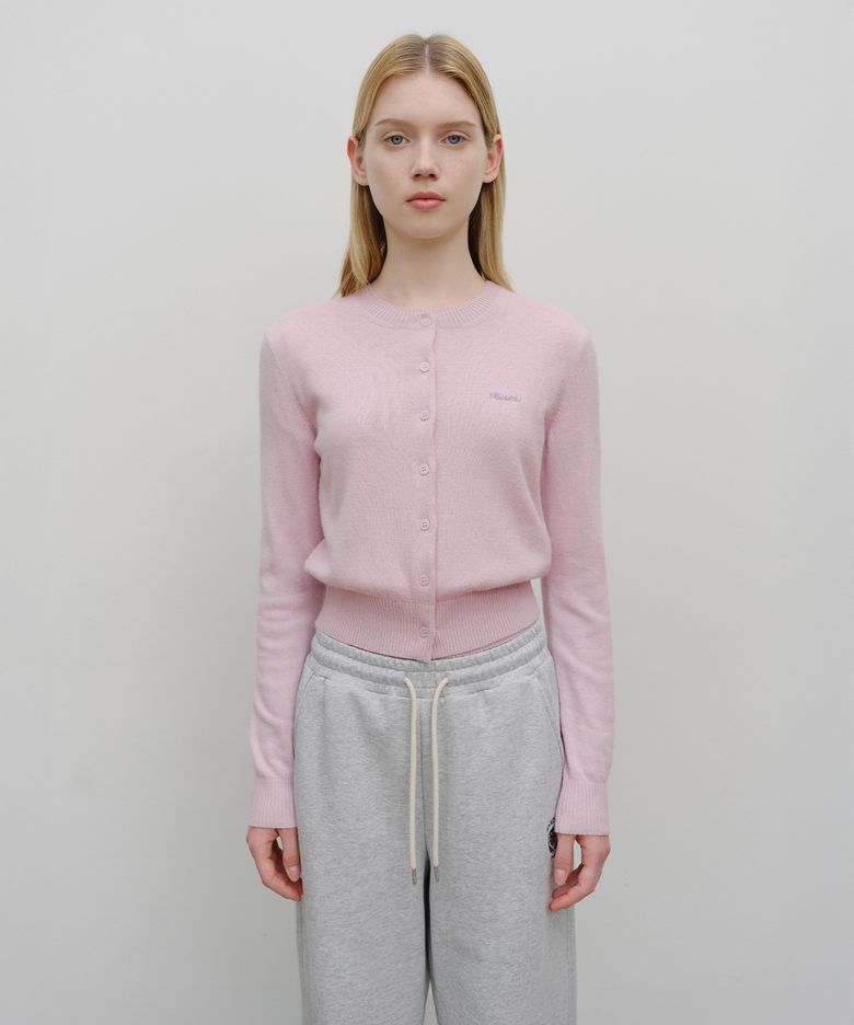 W HALF KNIT ROUND NECK CARDIGAN SET UP pink