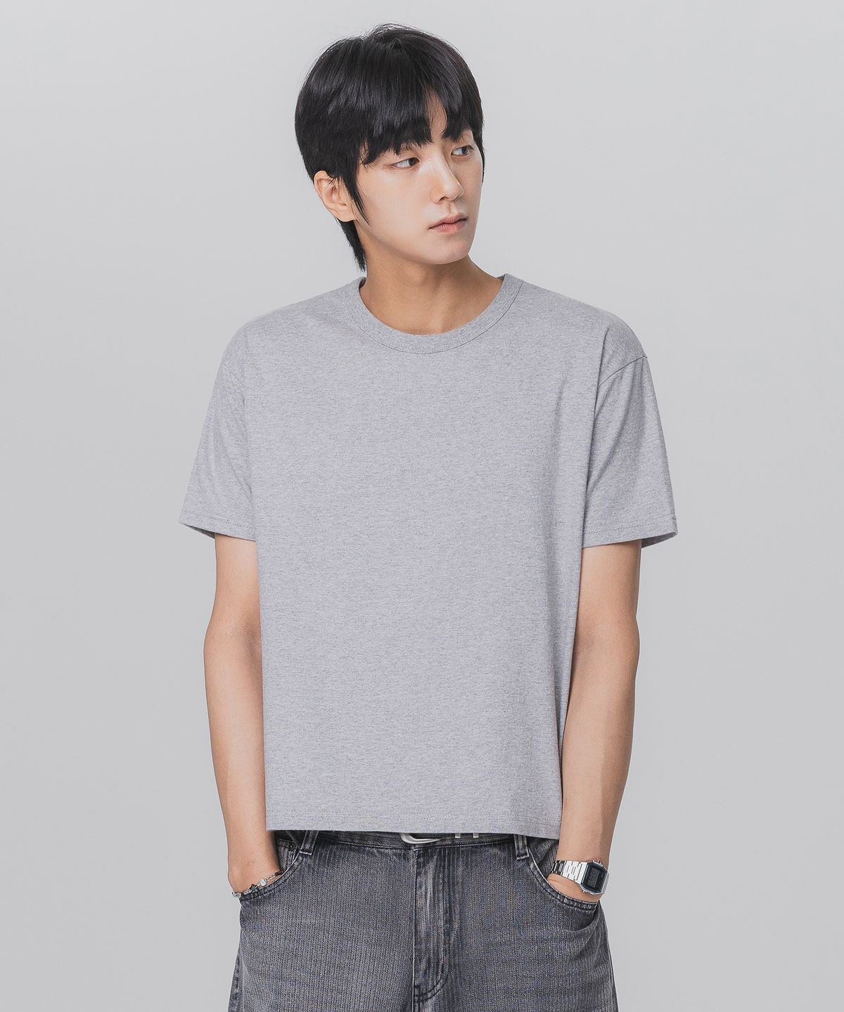 앨빈클로(ALVINCLO) 베이직 크롭 반팔티셔츠 AST3511 (3 COLOR)