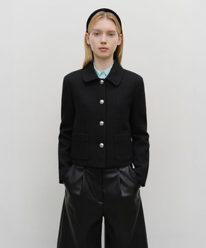 W COLLAR TWEED JACKET black