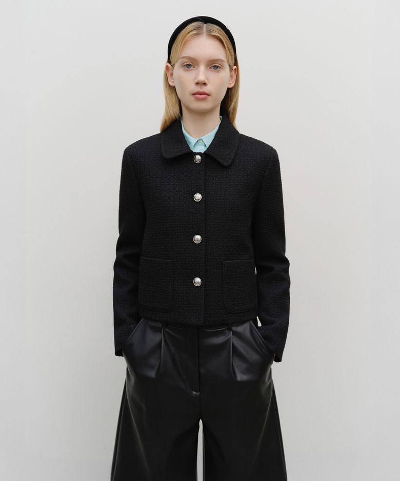 W COLLAR TWEED JACKET black