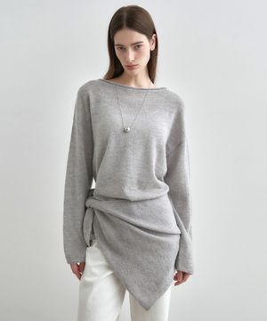 루즈 알파카 보트넥 니트 탑 그레이 MDKT119GRAY