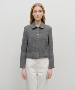 W COLLAR TWEED JACKET gray