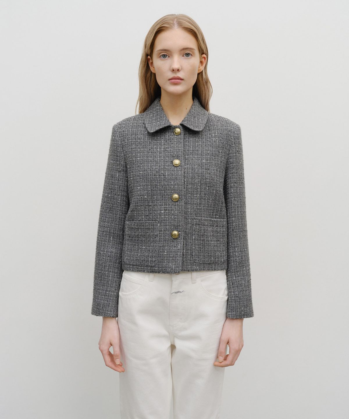 마리떼 프랑소와 저버(MARITHÉ + FRANҪOIS GIRBAUD) W COLLAR TWEED JACKET gray