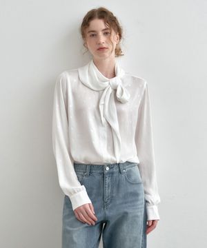 스카프 타이 블라우스 도트화이트 MDBL004DOTWHITE