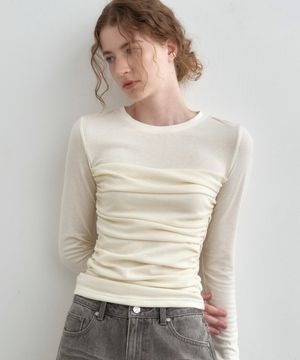 튜브탑 셔링 레이어드 티셔츠 크림 MDTS083CREAM