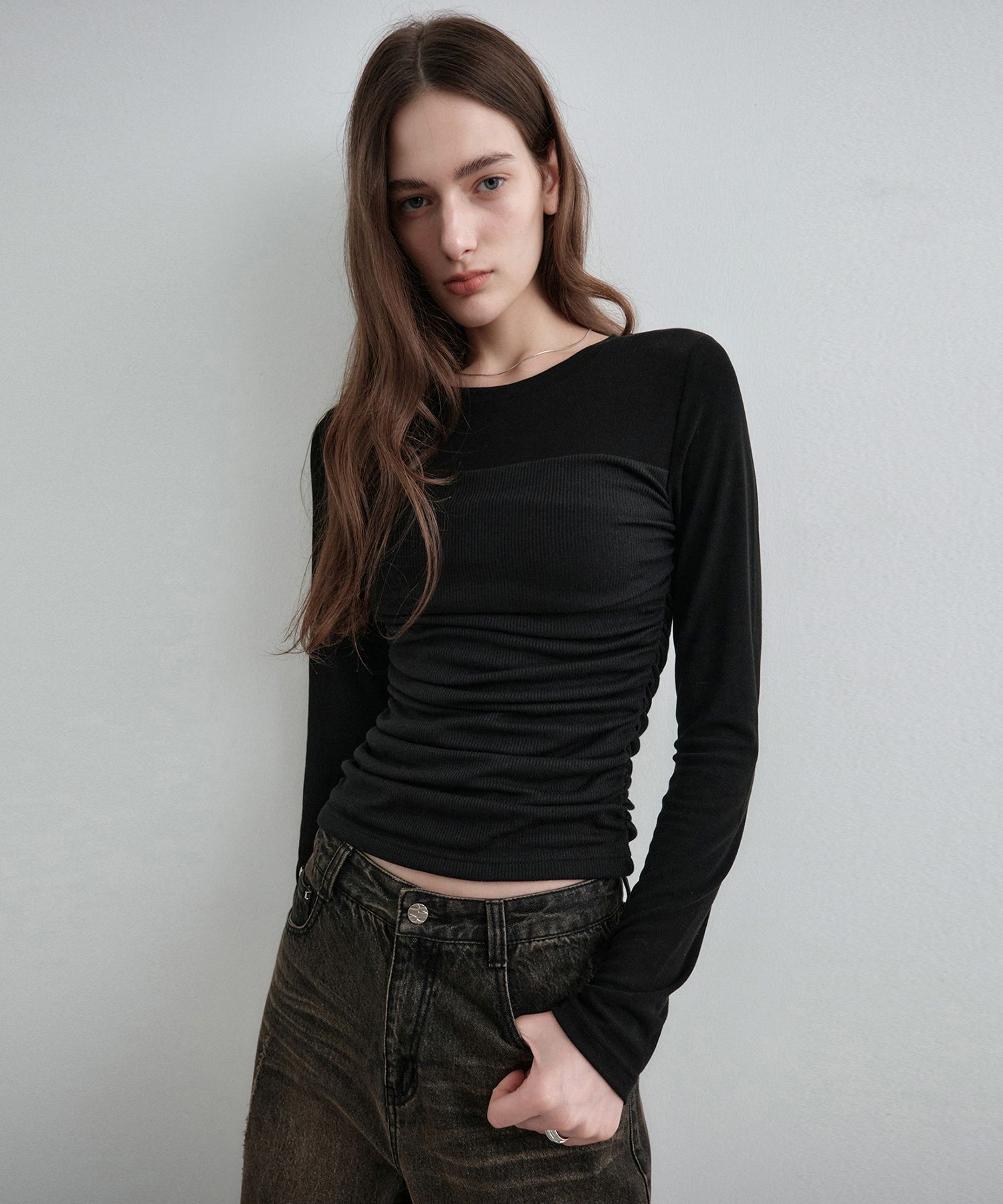 [SET] 사이드 셔링 레이어드 티셔츠 라이트그레이 MDTS067LGRAY source detail 20