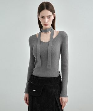 [머플러 SET] 브이넥 슬림 골지 니트 탑 MDKT122_6 Colors
