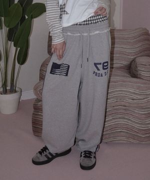 CHECK LAYERED SWEAT WIDE PANTS GRAY