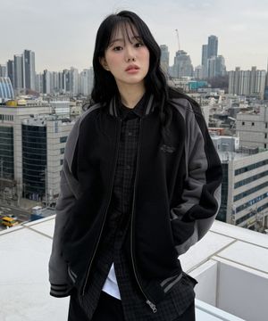 스웻 배색 바시티 자켓_블랙