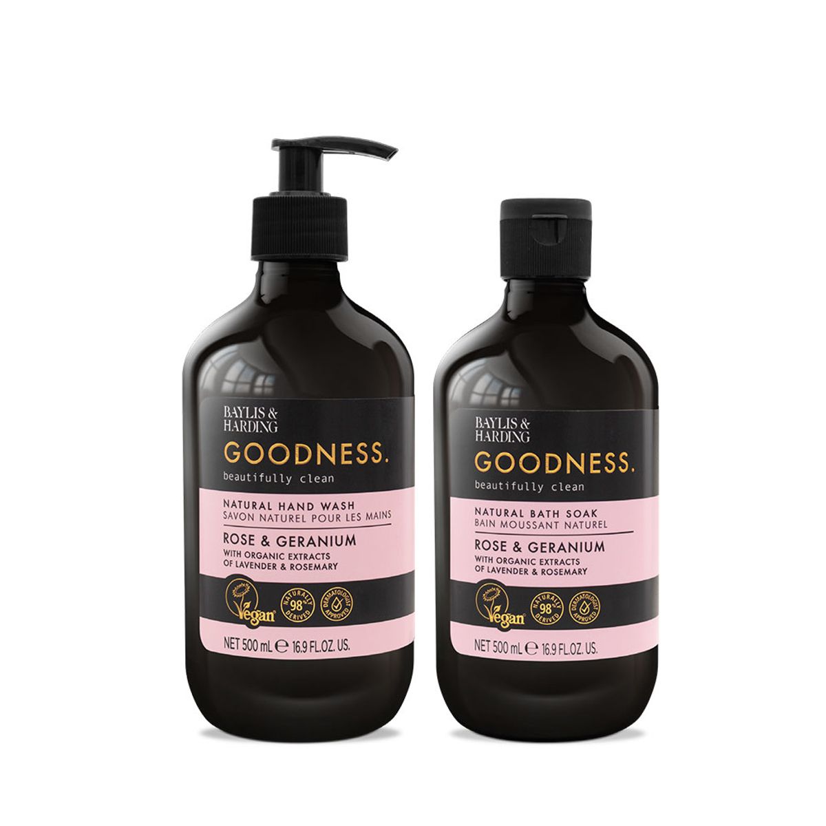 베일리스앤하딩(BAYLIS & HARDING) 굿니스 로즈 & 제라늄 핸드워시 500ml + 굿니스 로즈 & 제라늄 바스속 500ml