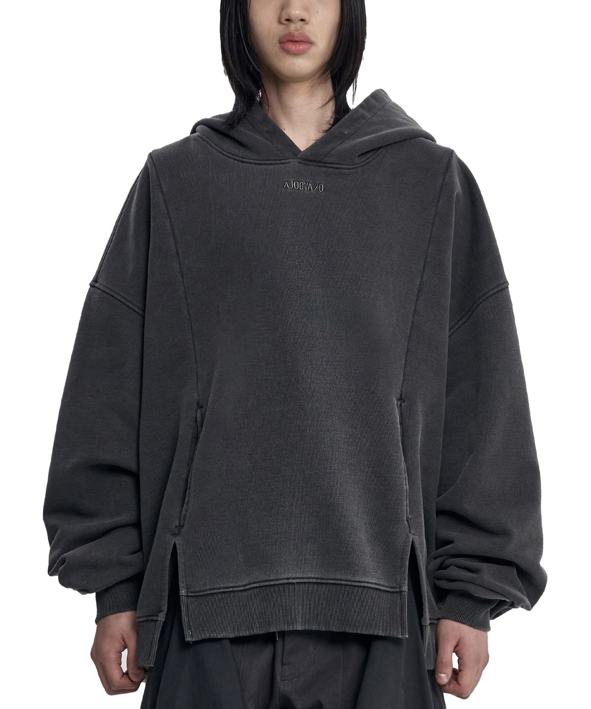 아조바이아조(AJOBYAJO) Twofold Wide Washed Hoodie [CHARCOAL]