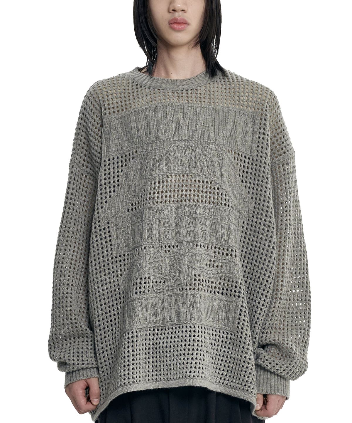 아조바이아조(AJOBYAJO) Total Logo Drop Needle Sweater [ASH KHAKI]