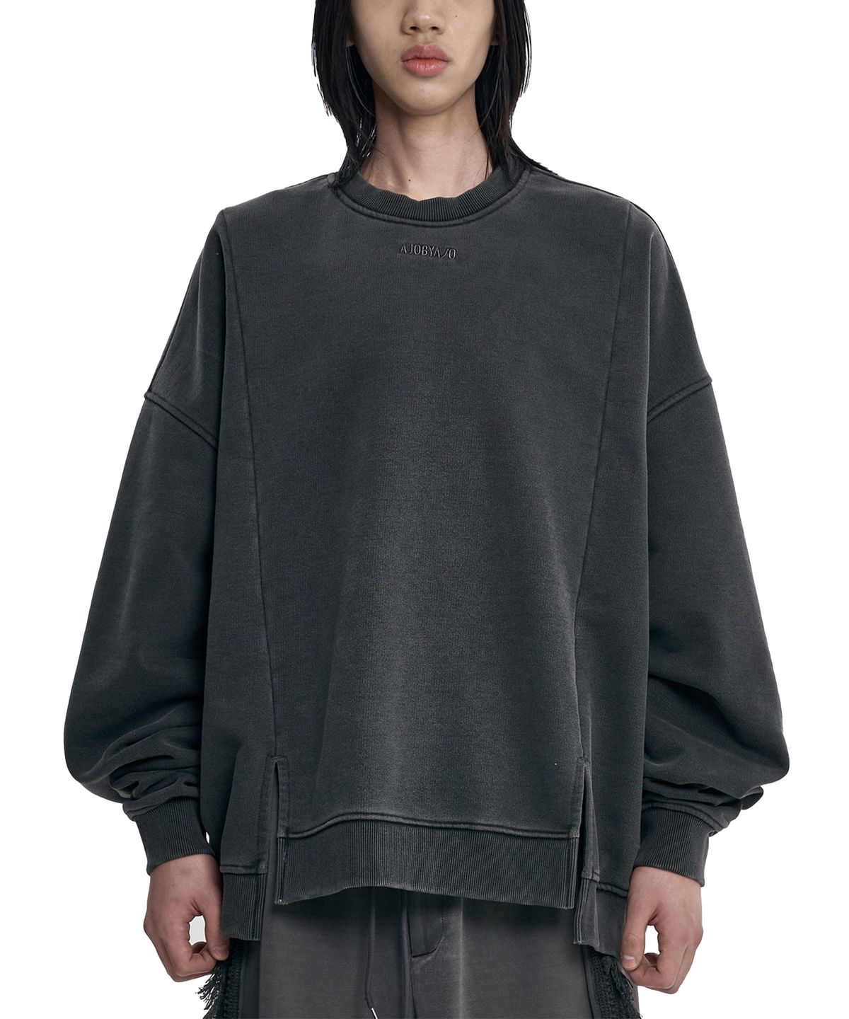 아조바이아조(AJOBYAJO) Twofold Wide Washed Sweatshirt [CHARCOAL]