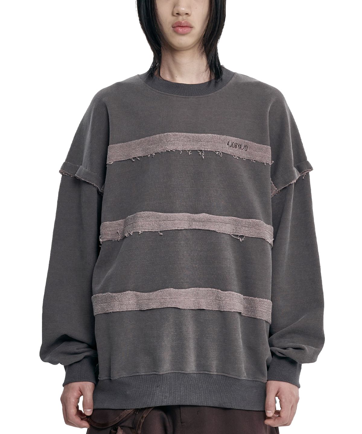아조바이아조(AJOBYAJO) Inside Out Stripe Sweatshirt [BROWN]