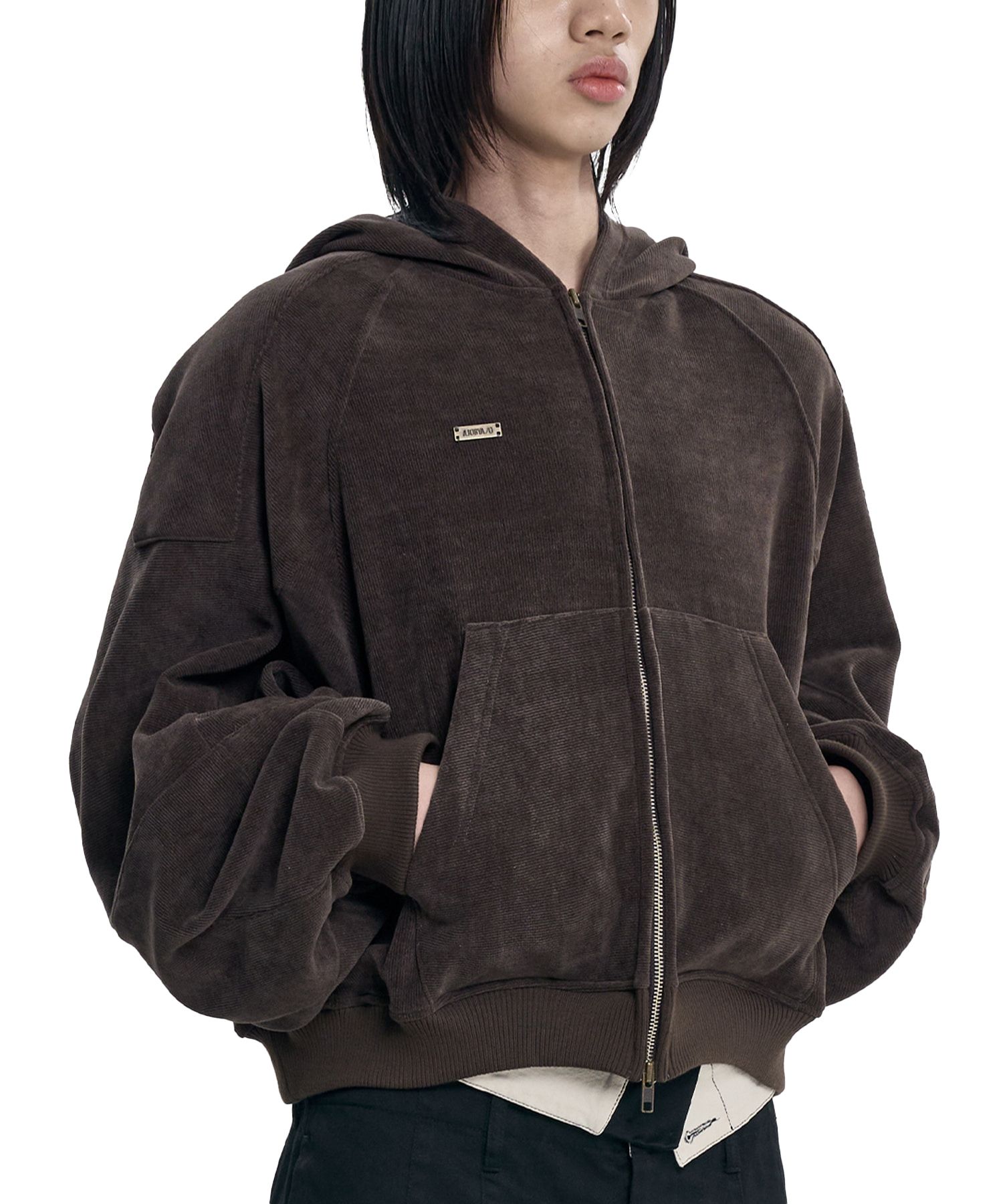 MUSINSA | AJOBYAJO Corduroy Short Zip-Up Hoodie [BROWN]