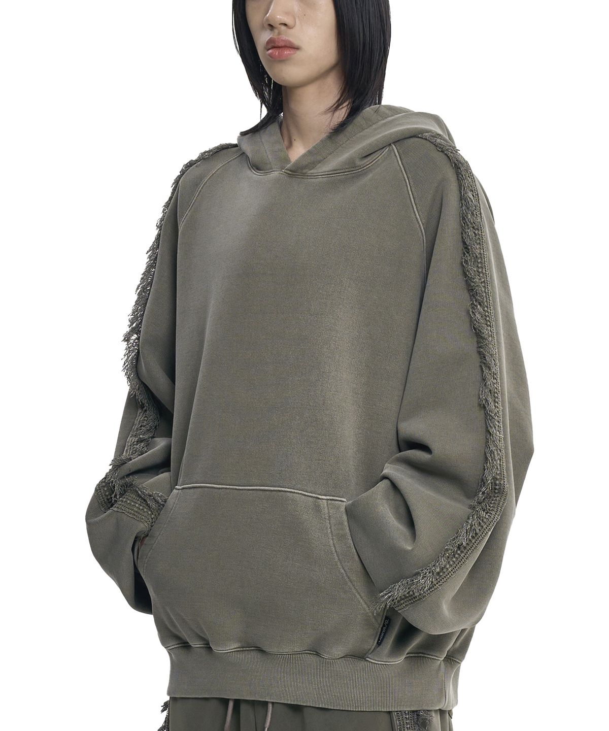 아조바이아조(AJOBYAJO) Raglan Lace Trimming Hoodie [KHAKI]