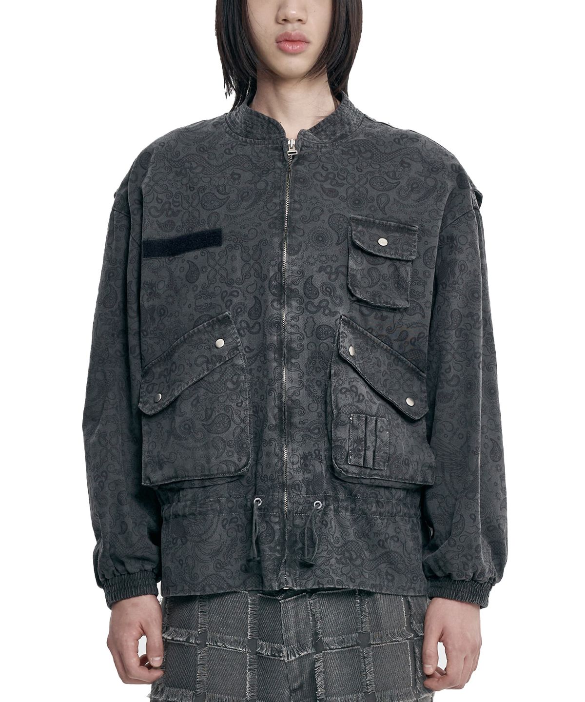 아조바이아조(AJOBYAJO) Vintage Washed Paisley String Jacket [CHARCOAL]