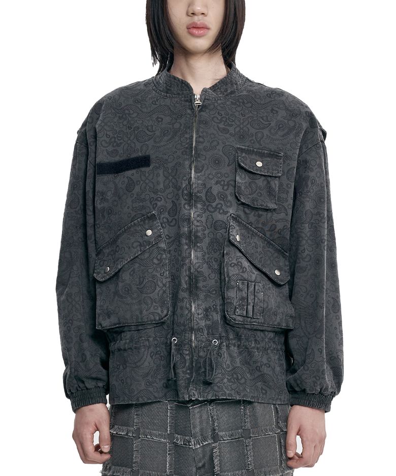 Vintage Washed Paisley String Jacket [CHARCOAL]