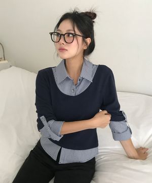 체이스 레이어드 카라 탑 ( 네이비 )