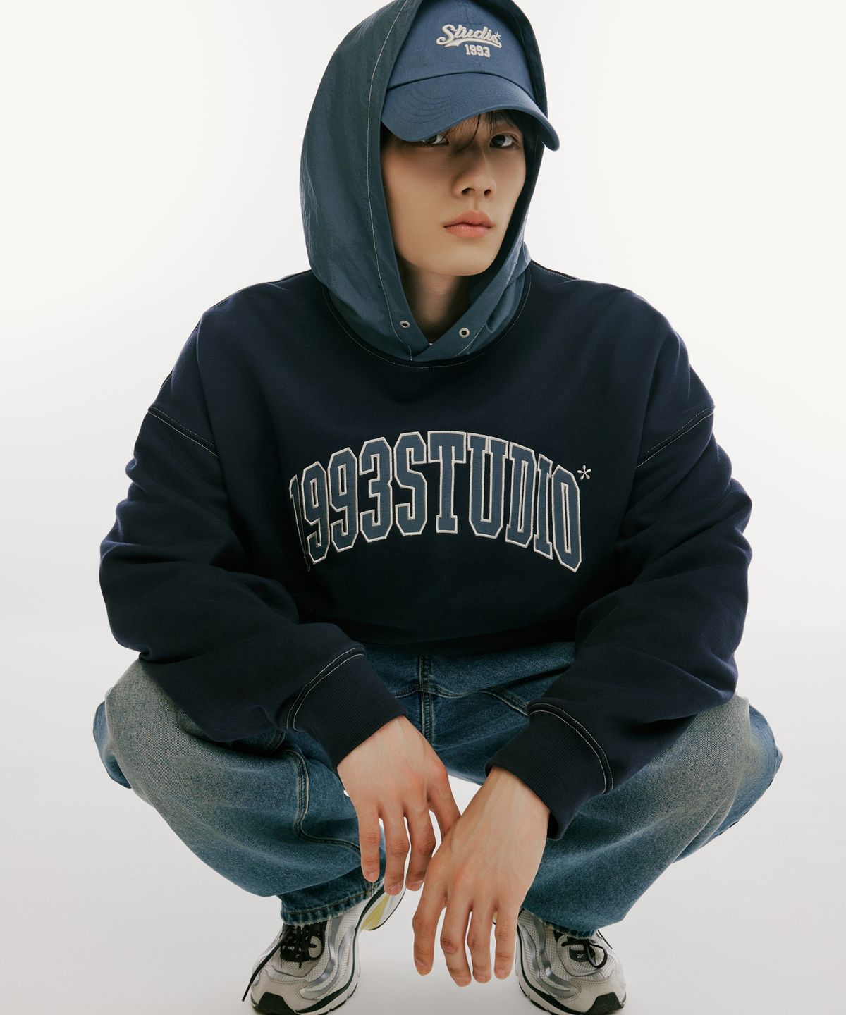 1993스튜디오(1993STUDIO) 나일론 믹스 후드_네이비