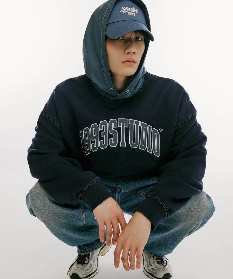 나일론 믹스 후드_네이비