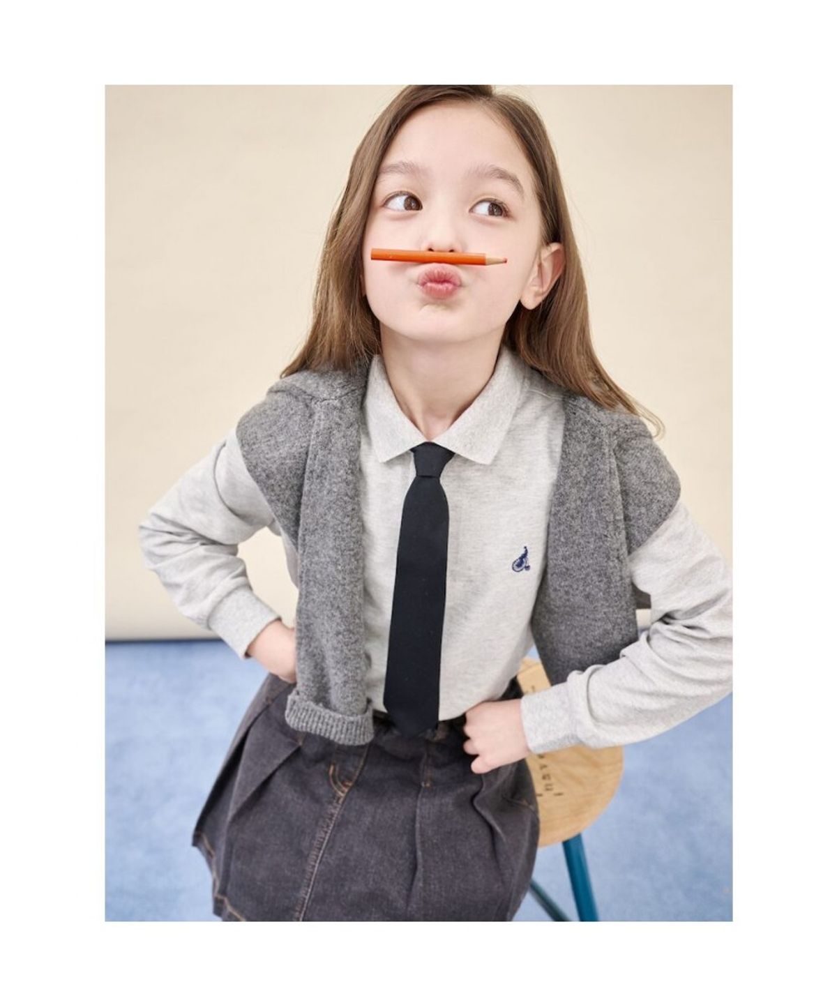 빈폴 키즈(BEANPOLE KIDS) [Essential] 피케 칼라 긴팔 티셔츠  그레이 (BI5841UE33) (BI5841UE33)
