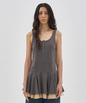 콘트라스트 버튼업 레이어드 드레스 탑_차콜