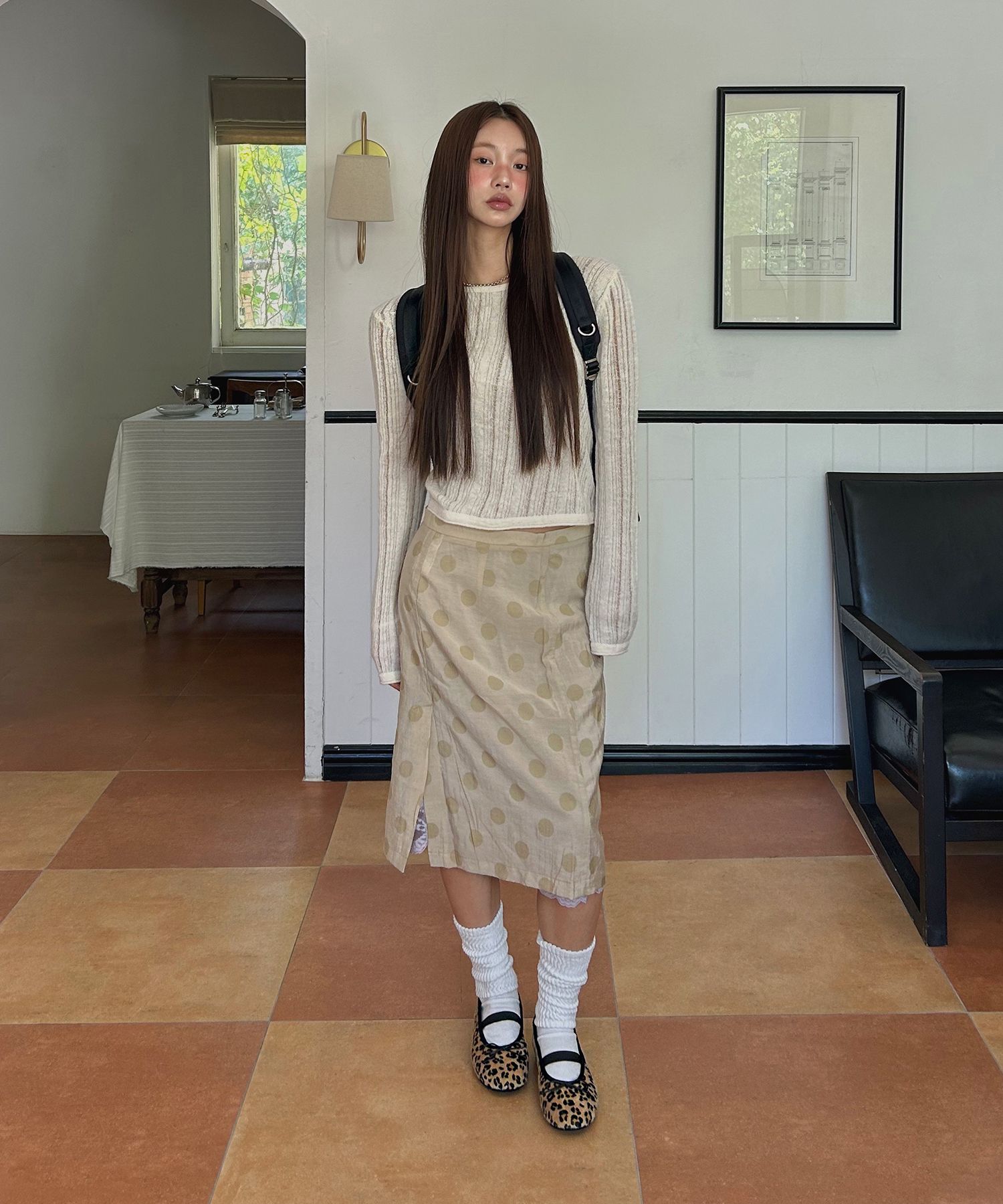 MUSINSA公式 | PARTIMENTO WOMEN 2 IN 1 Dot Printed Sheer Midi Skirt_Beige