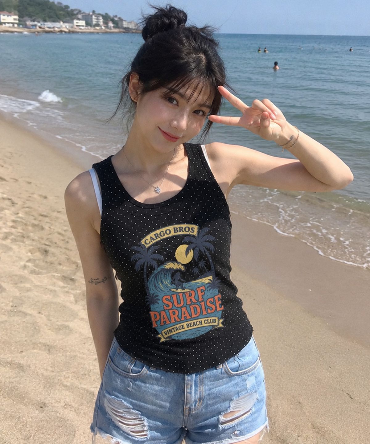 카고브로스 포 우먼(CARGOBROS FOR WOMAN) 캘리포니아 썸머 플래그 나시 티셔츠 (블랙)
