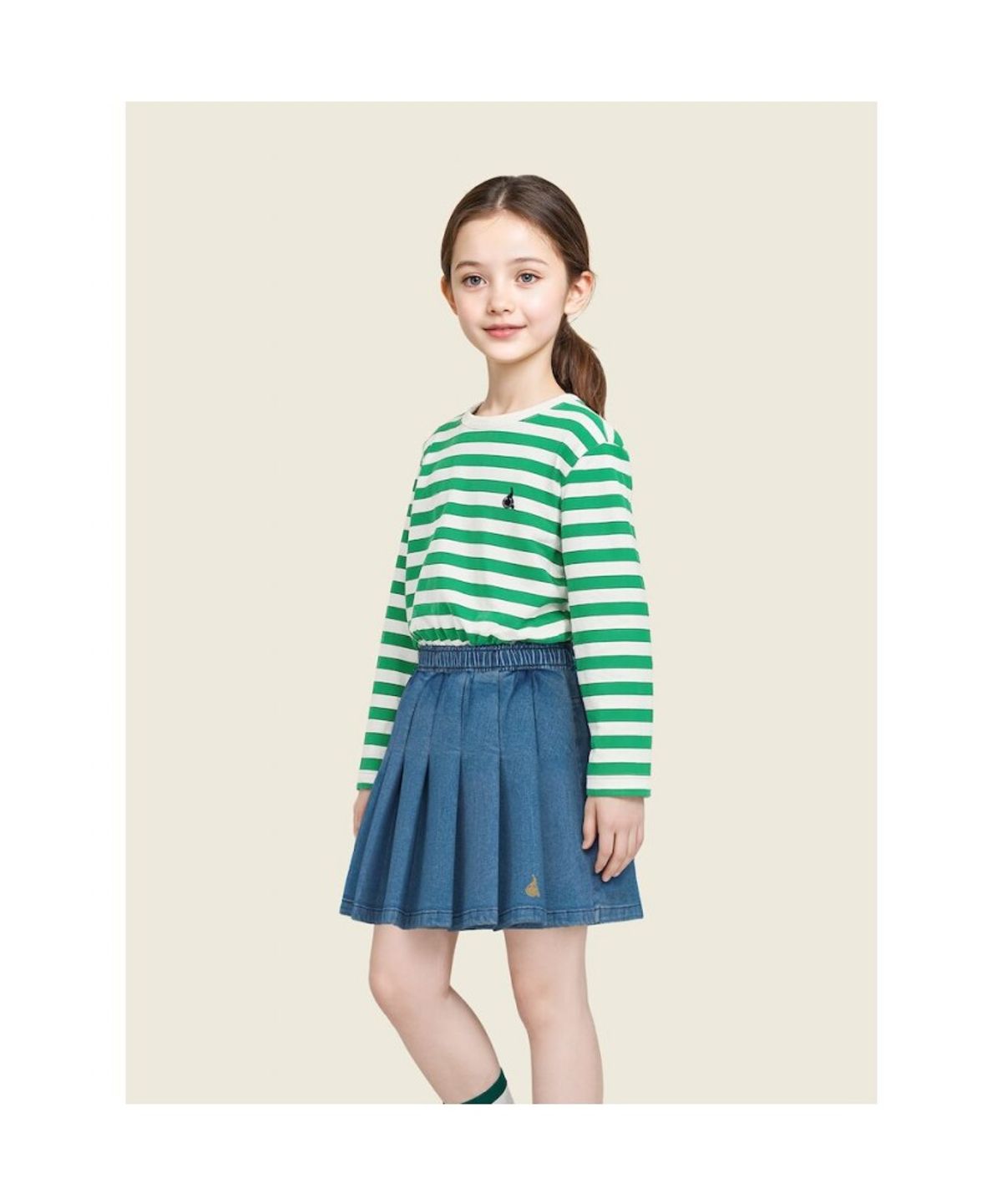 빈폴 키즈(BEANPOLE KIDS) [Essential] 스트라이프 긴소매 티셔츠  그린 (BI5841UE2M) (BI5841UE2M)