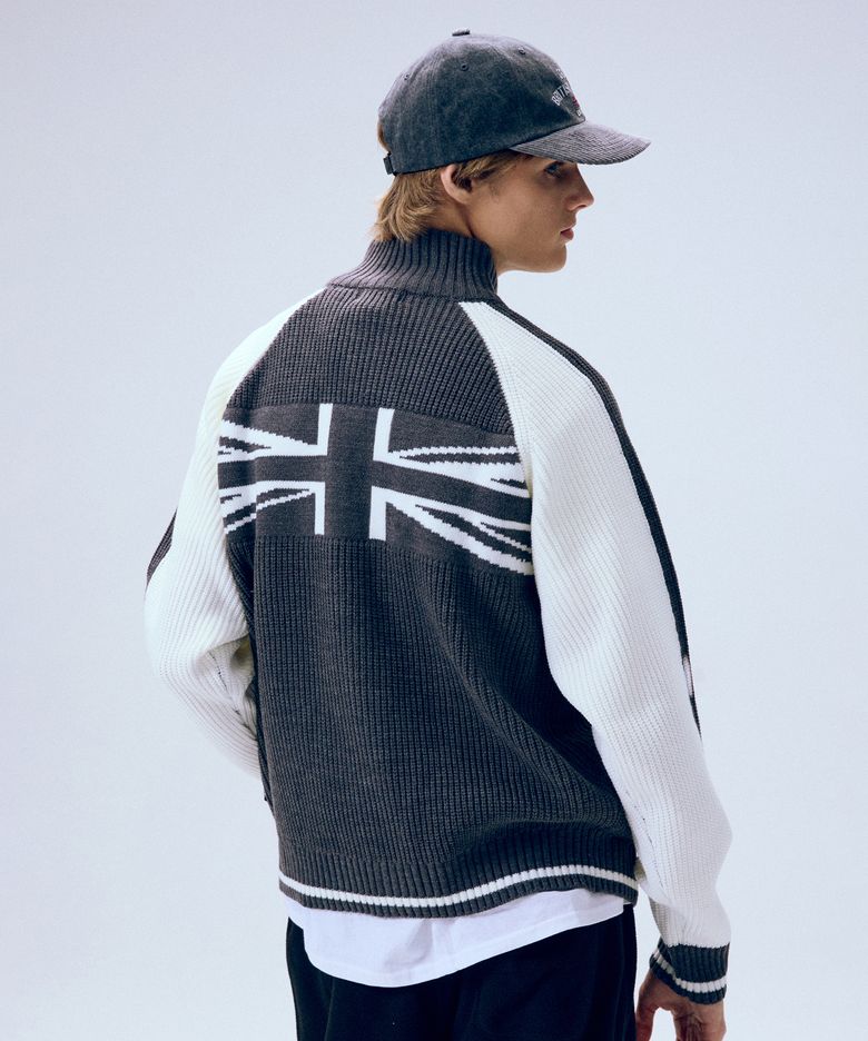 UNION JACK KNIT ZIP-UP [CHARCOAL]