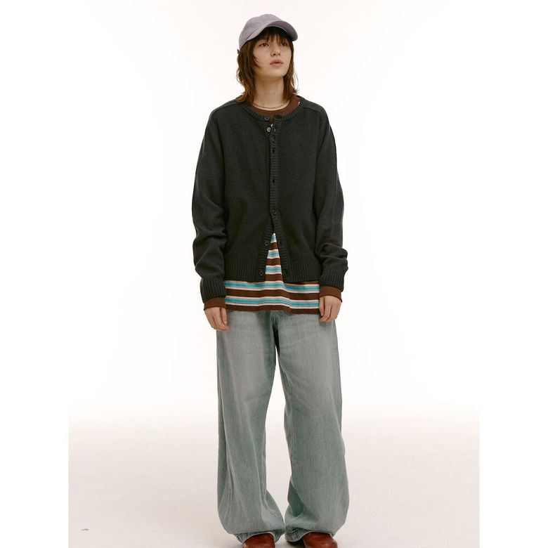 (UNISEX) 앙고라 블렌드 라운드넥 카디건  애쉬
