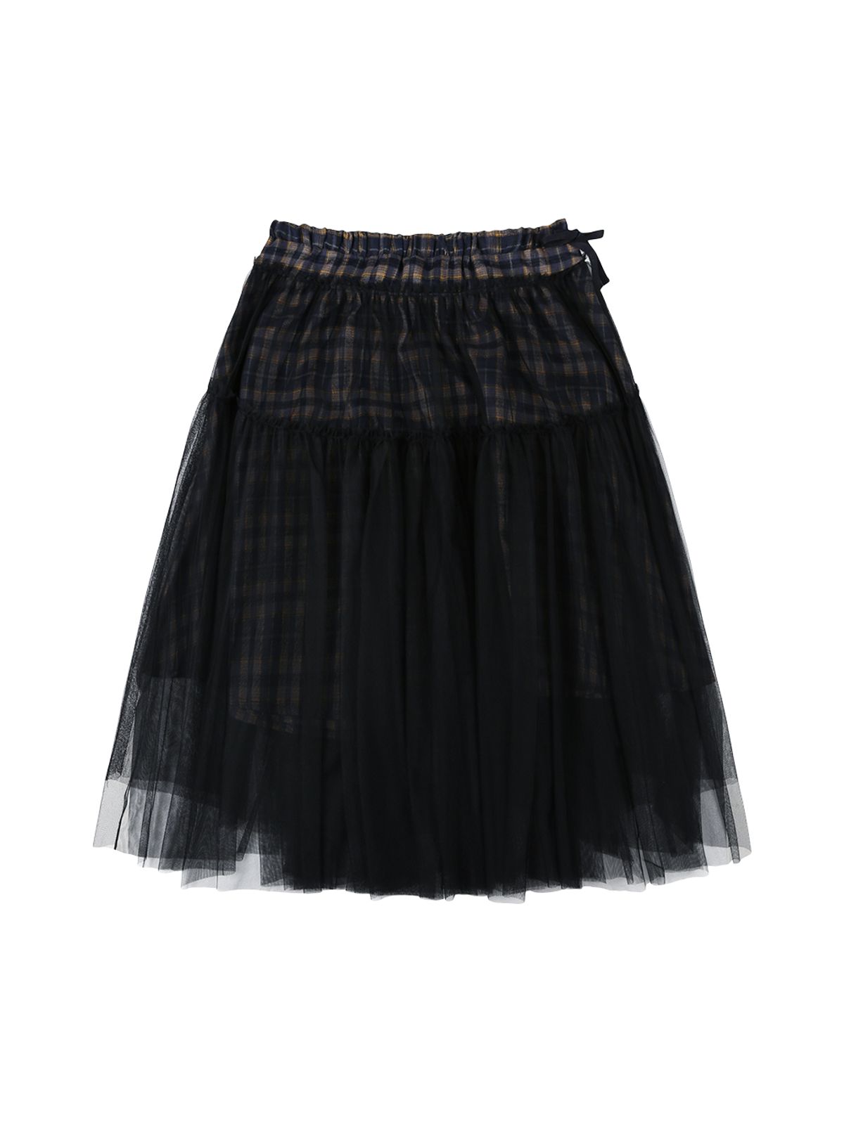 뚜오미오(TUOMIO) CHECK TULLE SKIRT [NAVY]