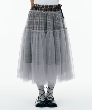 CHECK TULLE SKIRT [BROWN]