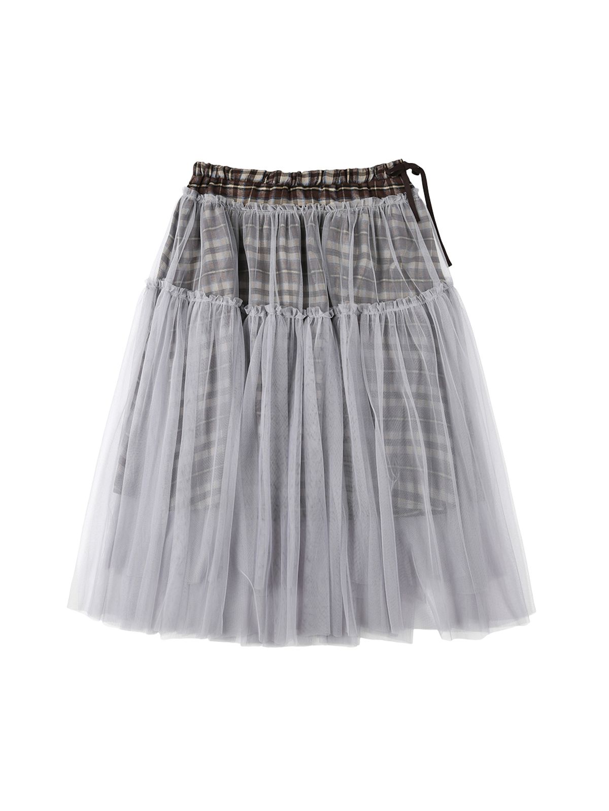 뚜오미오(TUOMIO) CHECK TULLE SKIRT [BROWN]