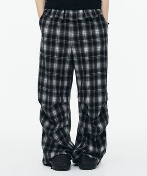 FRILL LAYERED CHECK PANTS [BLACK]