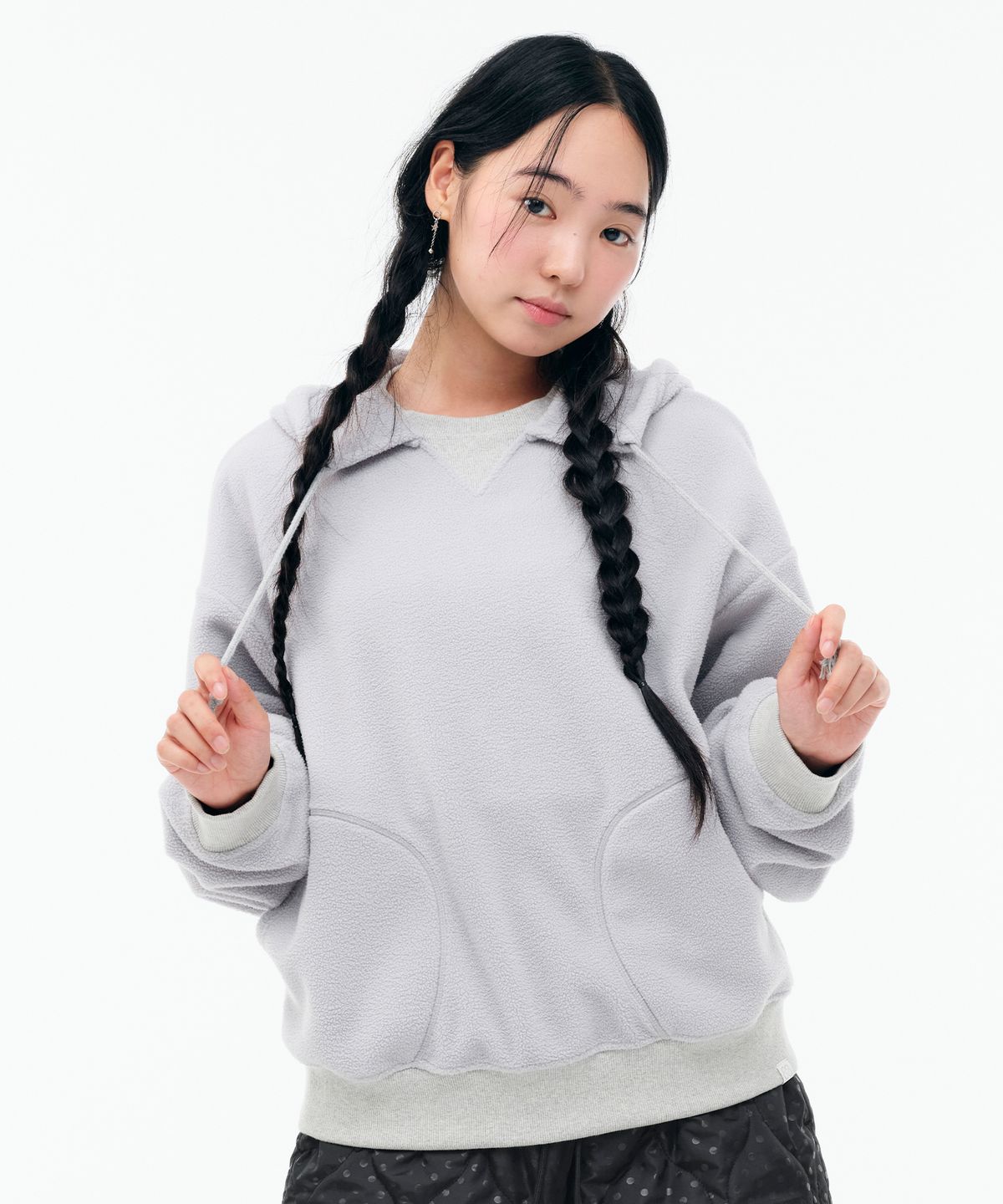 뚜오미오(TUOMIO) OVERSIZED FLEECE HOODIE [LIGHT GREY]