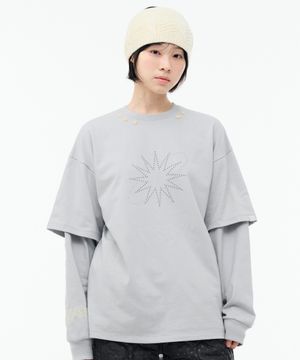STAR STUD LAYERED LONG SLEEVES [LIGHT GREY]
