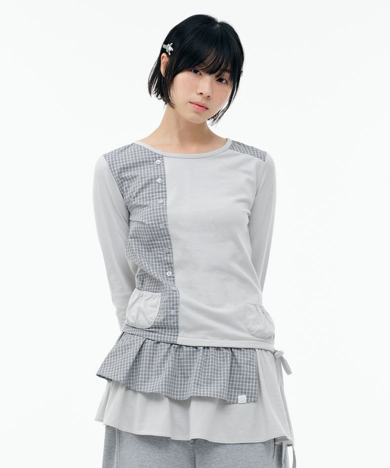 CHECK MIXED JERSEY DRESS [LIGHT GREY]