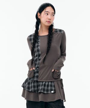 CHECK MIXED JERSEY DRESS [CHARCOAL]