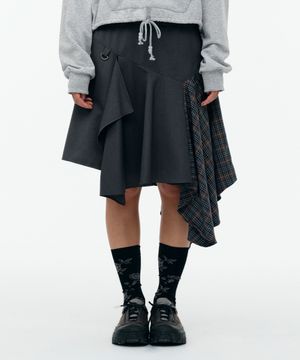LAYERED ASYMMETRIC SKIRT [CHARCOAL]