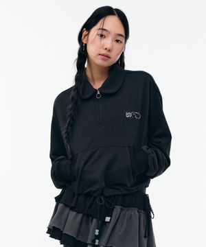 ROUND COLLAR STRING TOP [BLACK]