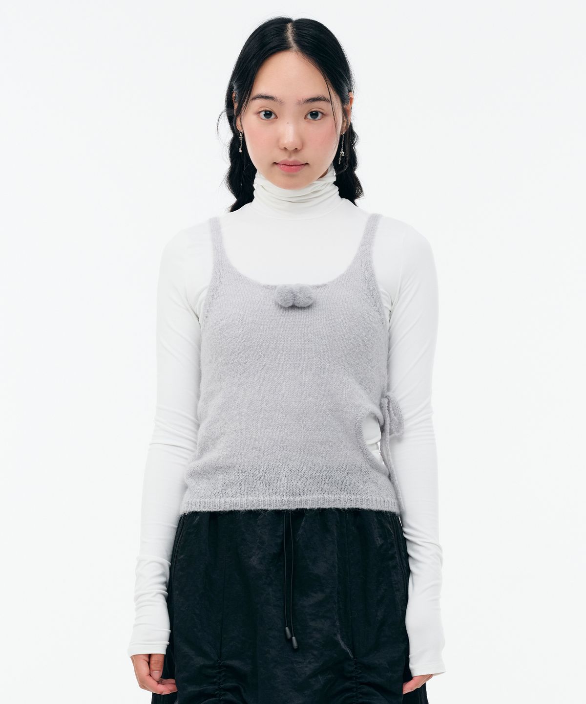 뚜오미오(TUOMIO) CUT-OUT RIBBON KNIT TANK [LIGHT GREY]