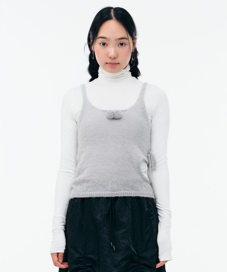 CUT-OUT RIBBON KNIT TANK [LIGHT GREY]