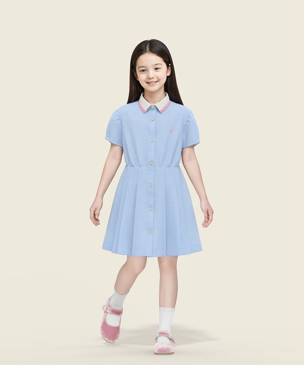 빈폴 키즈(BEANPOLE KIDS) 샴브레이 시어서커 반소매 원피스  스카이 블루 (BI5771G02Q) (BI5771G02Q) (BI5771G02Q)