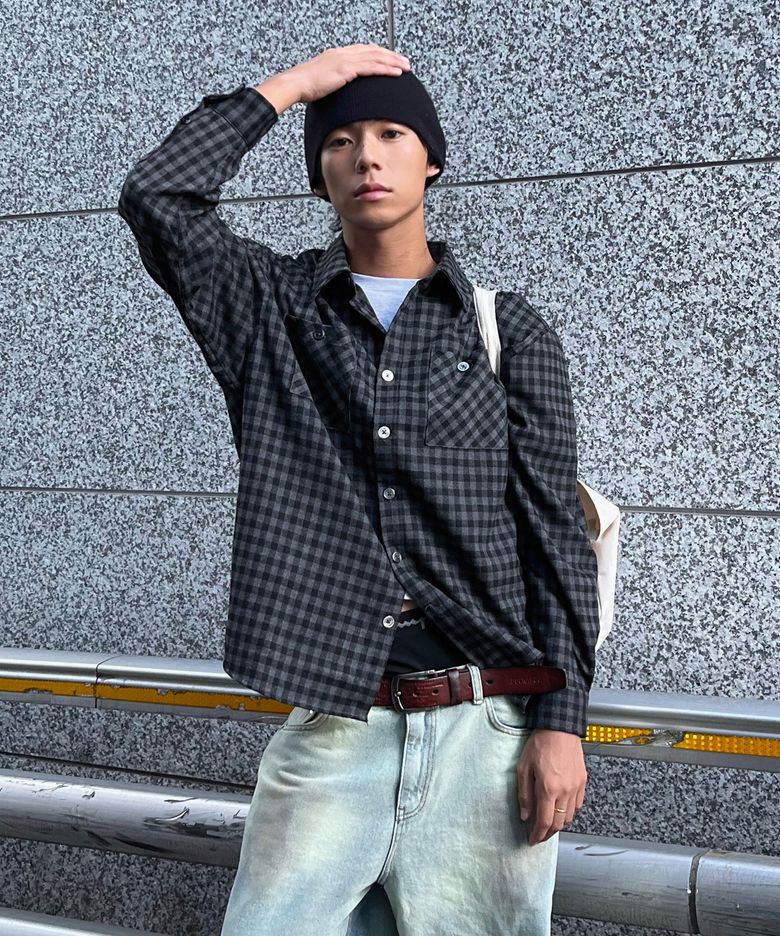 투포켓 깅엄 체크 셔츠 [차콜]