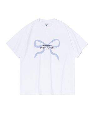 리본 프린팅 오버핏 반팔 티셔츠 (화이트)